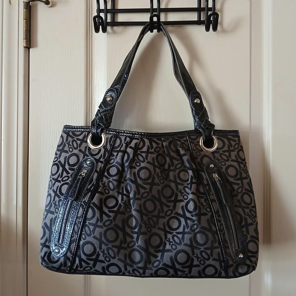 Y2K vintage XOXO black and gray monogram hobo style shoulder bag 90s 2000s